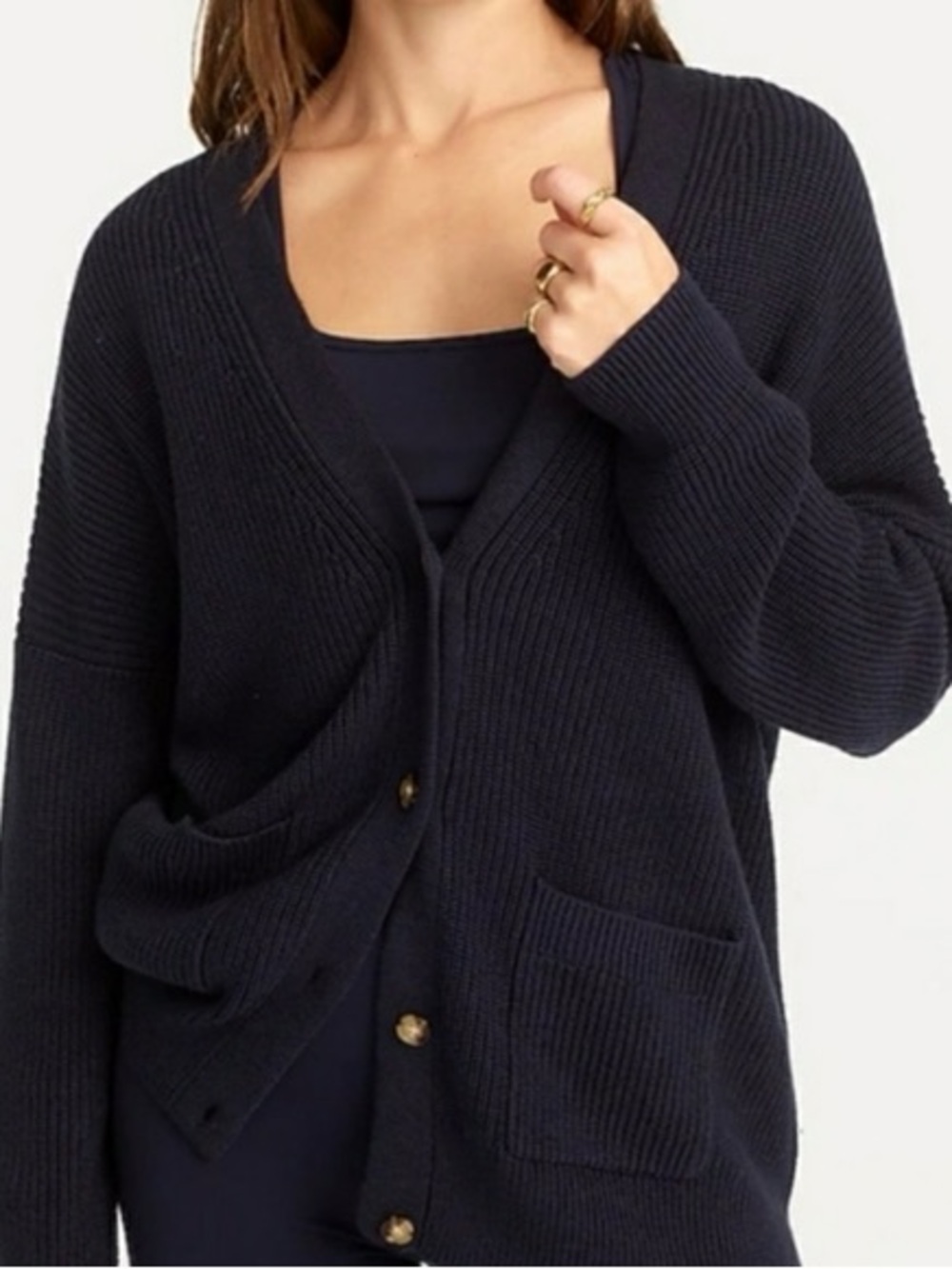 J. Crew black ribbed long line cotton oversized cardigan sweater XS